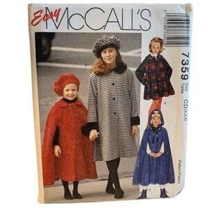McCalls 7359 Children Coat Cape Hat Vintage Pattern Size 2 3 4 1990s Uncut